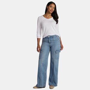 Wide Leg Cargo Jeans, Medium Stone Wash